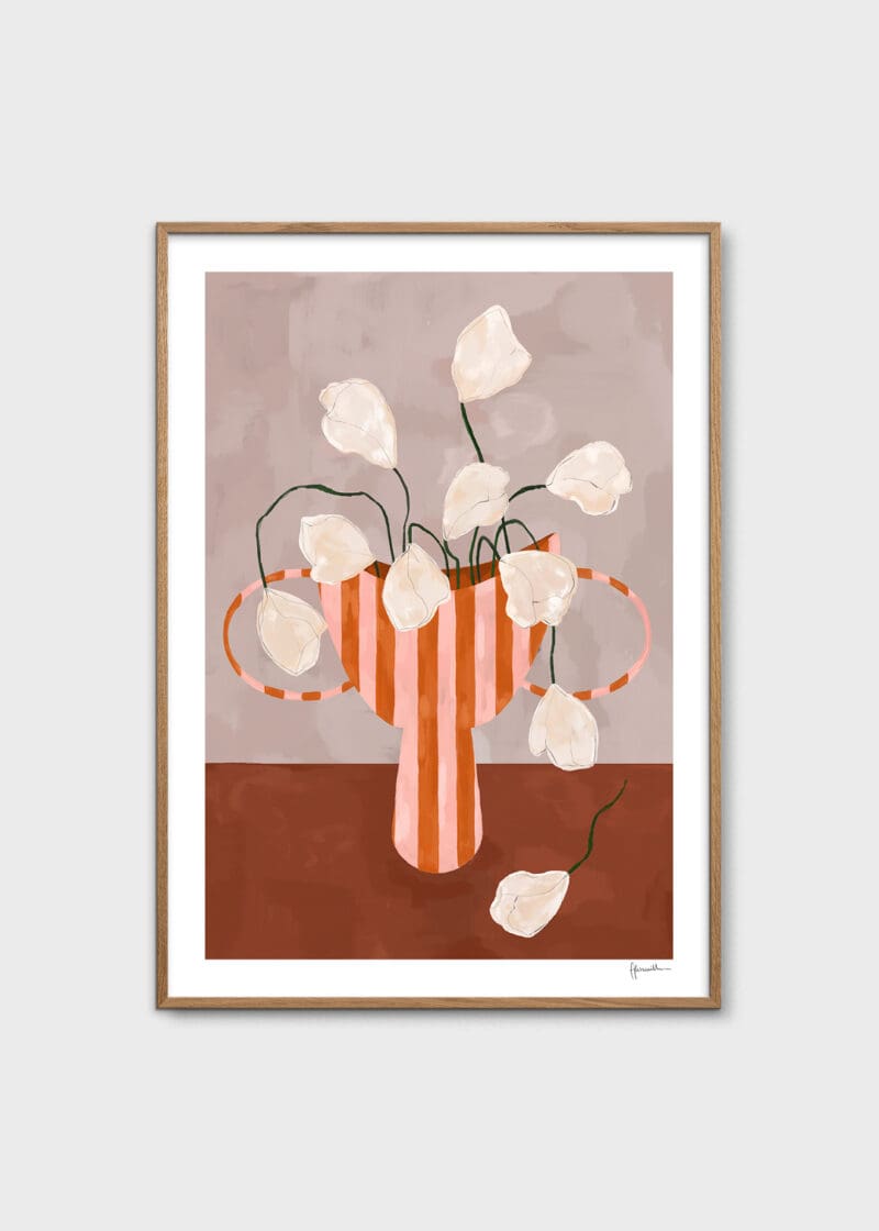 White Flowers in Striped Vase